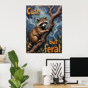 Woodland Watcher: Racoon on a Limb Poster