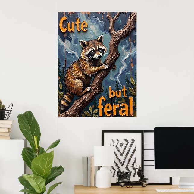 Woodland Watcher: Racoon on a Limb Poster (Home Office)