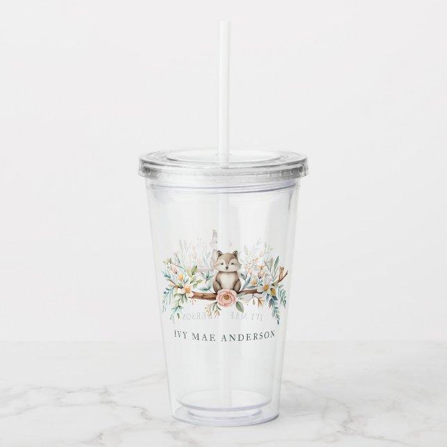 Woodland Watercolor Animals Acrylic Tumbler (Front)
