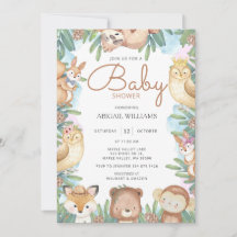 Woodland Watercolor Animals Baby Shower Invitation