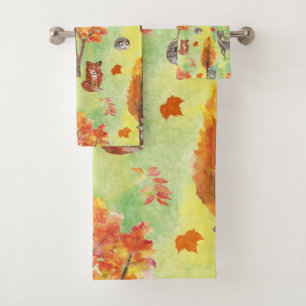 Woodland Watercolor animals Bath Towel Set