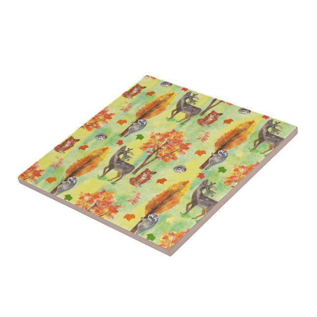 Woodland Watercolor animals Ceramic Tile (Side)