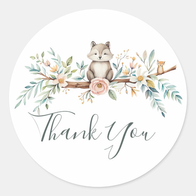 Woodland Watercolor Animals Classic Round Sticker (Front)