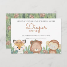 Woodland Watercolor Animals Diaper Raffle Ticket