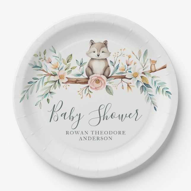 Woodland Watercolor Animals Paper Plate (Front)