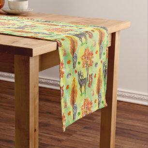 Woodland Watercolor animals Short Table Runner