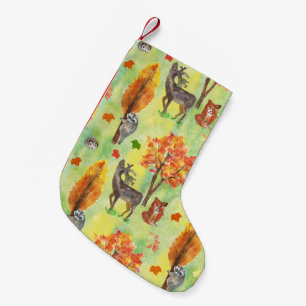Woodland Watercolor animals Small Christmas Stocking