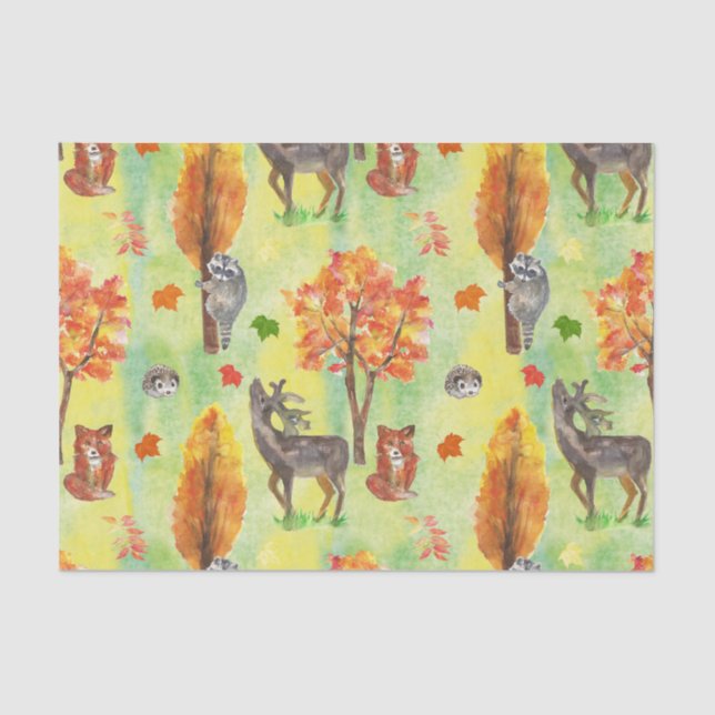 Woodland Watercolor animals Tissue Paper (Front)