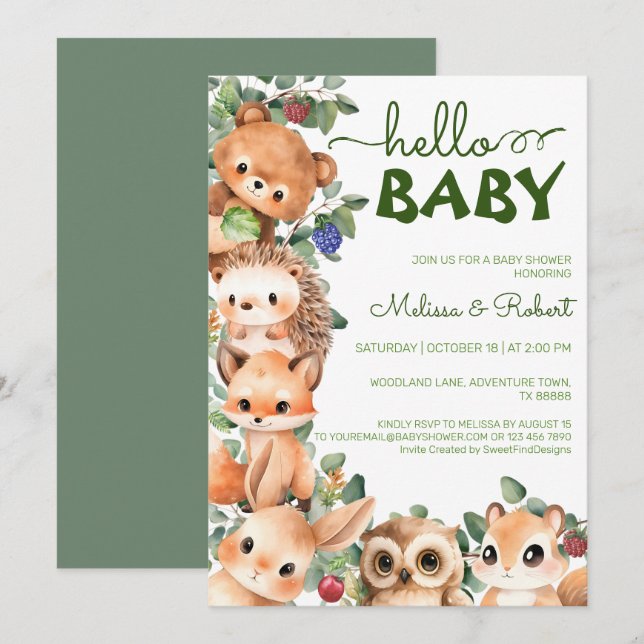 Woodland Watercolor Baby Boy Shower Invitation (Front/Back)