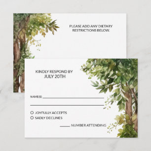 Woodland Watercolor Backyard Garden Wedding RSVP Card