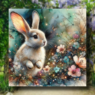Woodland Watercolor Bunny Pastel Flowers Easter Holiday Card