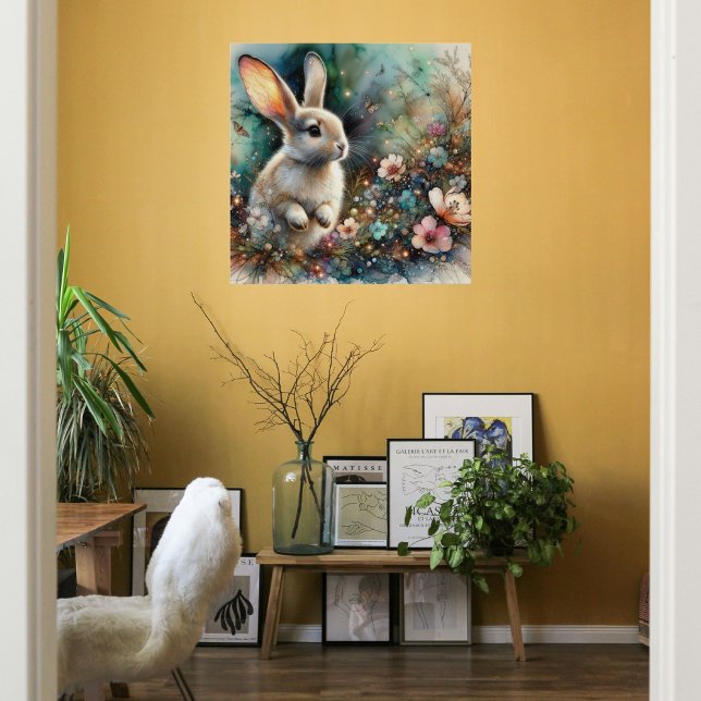 Woodland Watercolor Bunny Pastel Flowers Easter Poster (Creator Uploaded)