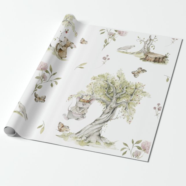 Woodland Watercolor Children's Wrapping Paper (Unrolled)
