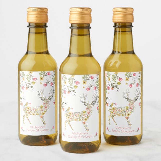 Woodland Watercolor floral deer mini wine labels (Bottles)