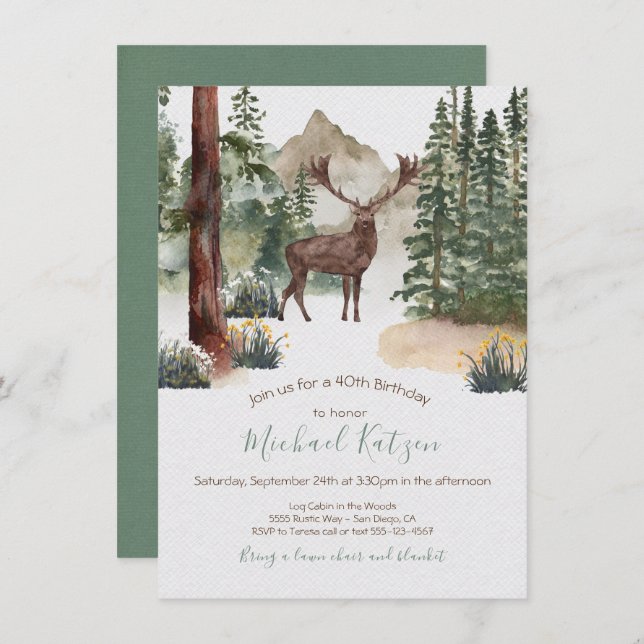 Woodland Watercolor Forest Birthday Invitation (Front/Back)