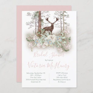 Woodland Watercolor Forest Deer Bridal Shower Invitation