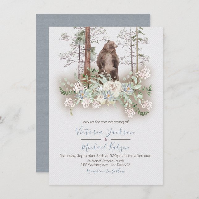 Woodland Watercolor Forest Wedding invitations (Front/Back)