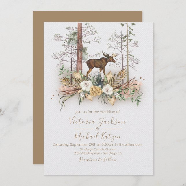Woodland Watercolor Forest Wedding invitations (Front/Back)