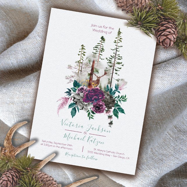 Woodland Watercolor Forest Wedding invitations (Creator Uploaded)
