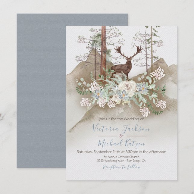 Woodland Watercolor Forest Wedding invitations (Front/Back)