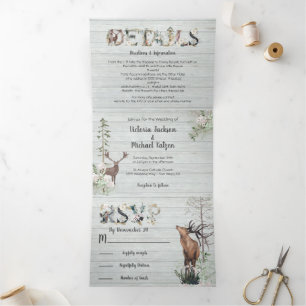 Woodland Watercolor Forest Wedding Tri-Fold Invita Invitation