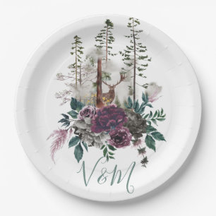 Woodland Watercolor Forest with deer Paper Plate