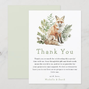 Woodland Watercolor Fox Baby Shower Thank You Card