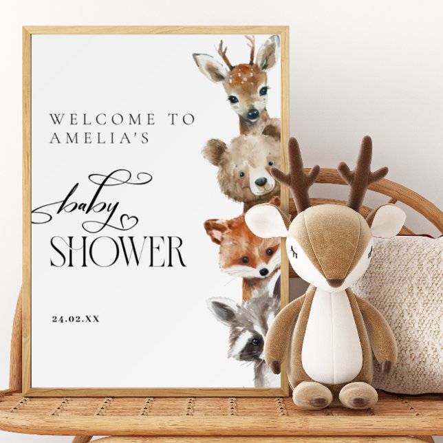 Woodland Watercolour Animals Modern Baby Shower Poster (Creator Uploaded)