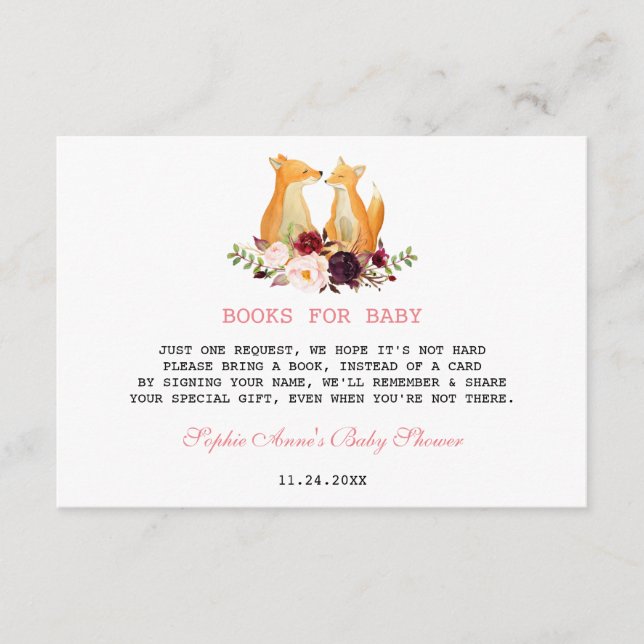 Woodland Watercolour Foxes Floral Baby Shower Enclosure Card (Front)