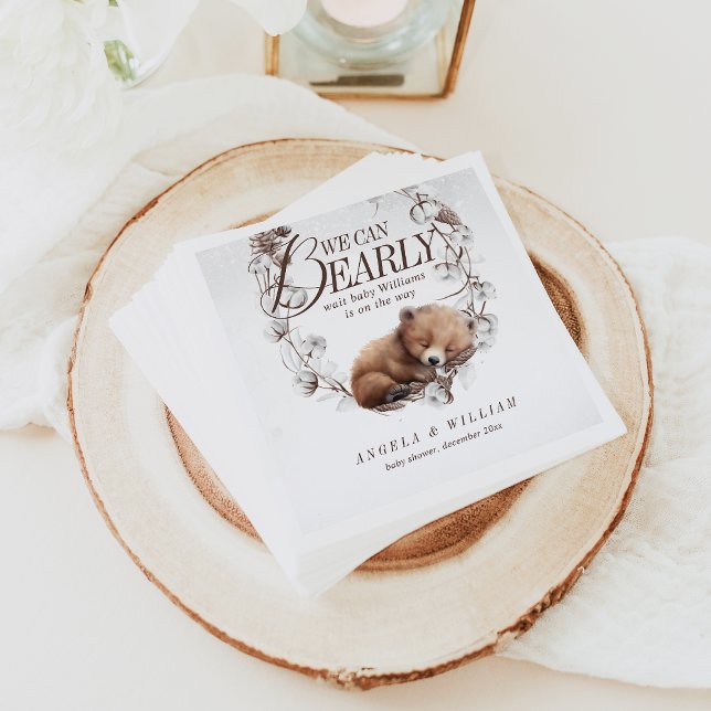 Woodland We Can Bearly Wait Winter Baby Shower Napkin (Creator Uploaded)