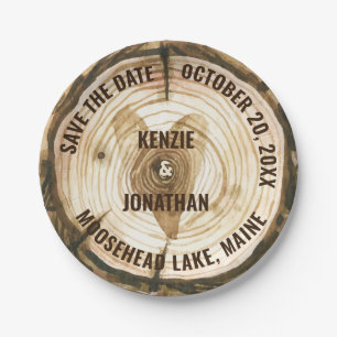 Woodland Wedding Save the Date Tree Ring Stump Paper Plate