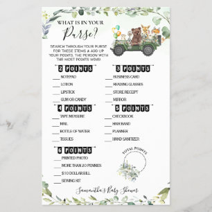 Woodland Whats in your Purse Baby Shower Game Card