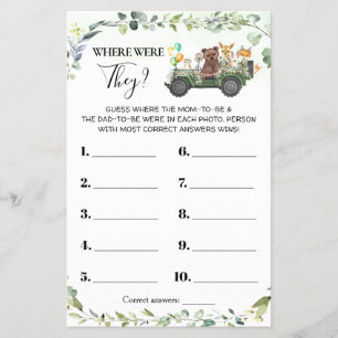 Woodland Where were They Baby Shower Game Card