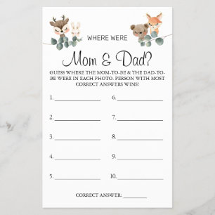 Woodland Where were They Baby shower game card