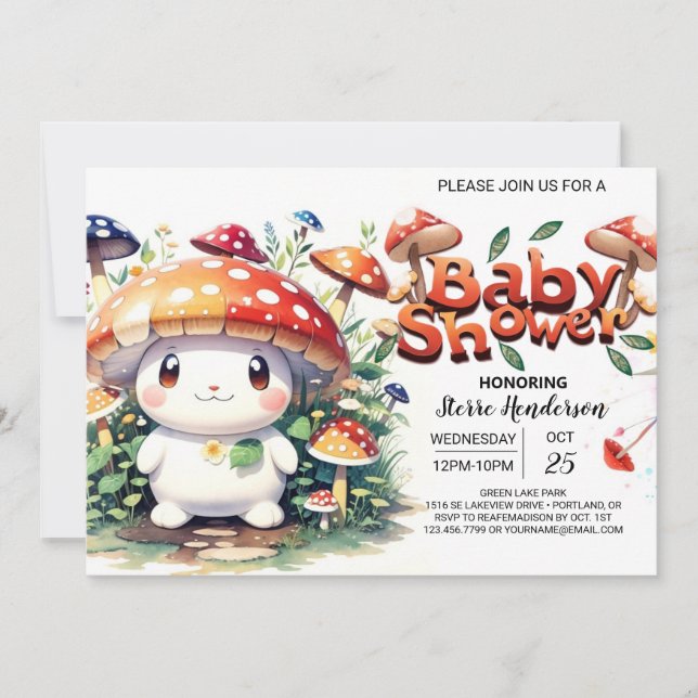 Woodland Whims Into the Mushroom Baby Shower Invitation (Front)