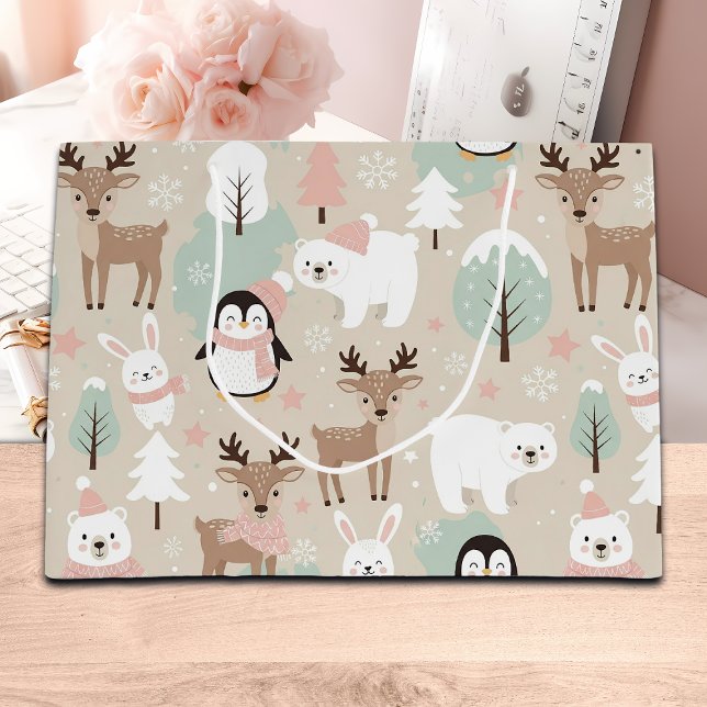 Woodland Whimsical Forest Animals Winter Large Gift Bag (Creator Uploaded)