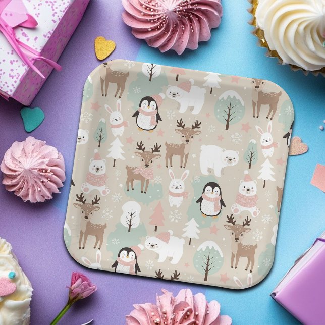 Woodland Whimsical Forest Animals Winter Paper Plate (Creator Uploaded)