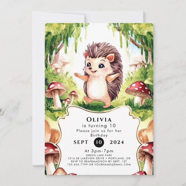 Woodland Whimsical Hedgehog Birthday Invitation (Front)