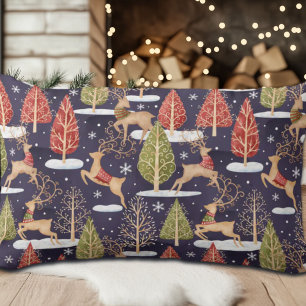 Woodland Whimsical Reindeers Winter Lumbar Cushion