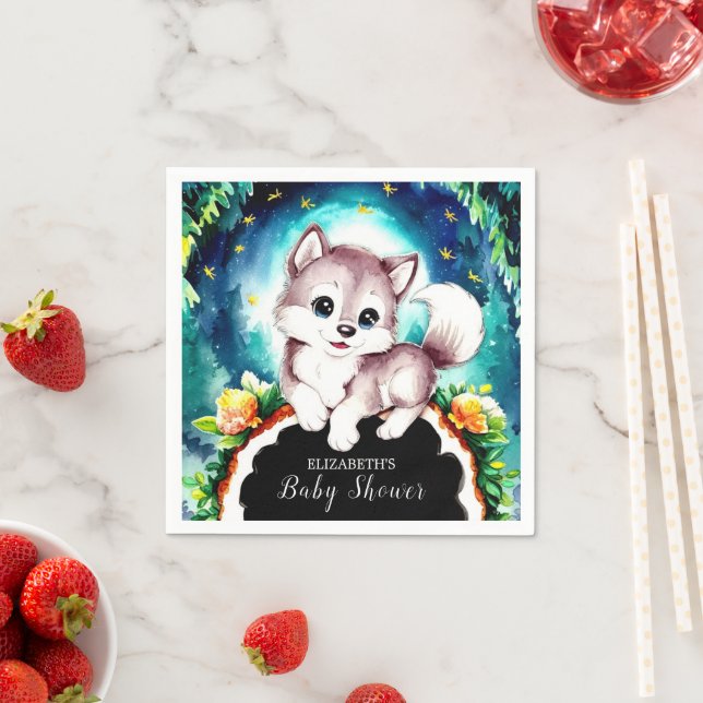 Woodland Whimsical Wolf Baby Shower Napkin (Insitu)