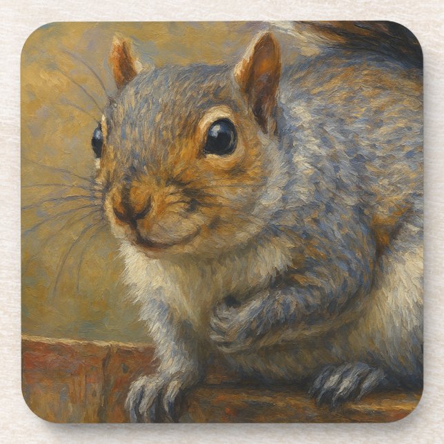 Woodland Whimsy – Realistic Squirrel Portrait Coaster (Front)
