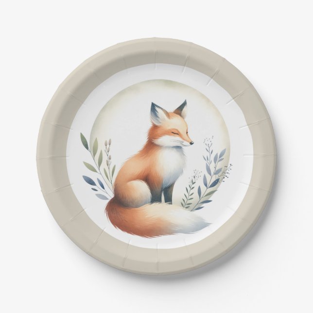 Woodland Whisper- Fox Illustration  Paper Plate (Front)