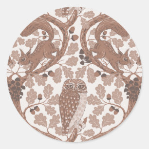 Woodland Whispers/Owls and Squirrels in the Oak/mo Classic Round Sticker