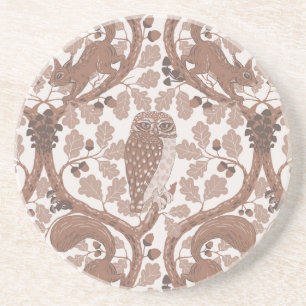 Woodland Whispers/Owls and Squirrels in the Oak/mo Coaster