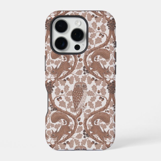 Woodland Whispers/Owls and Squirrels in the Oak/mo iPhone Case (Back)