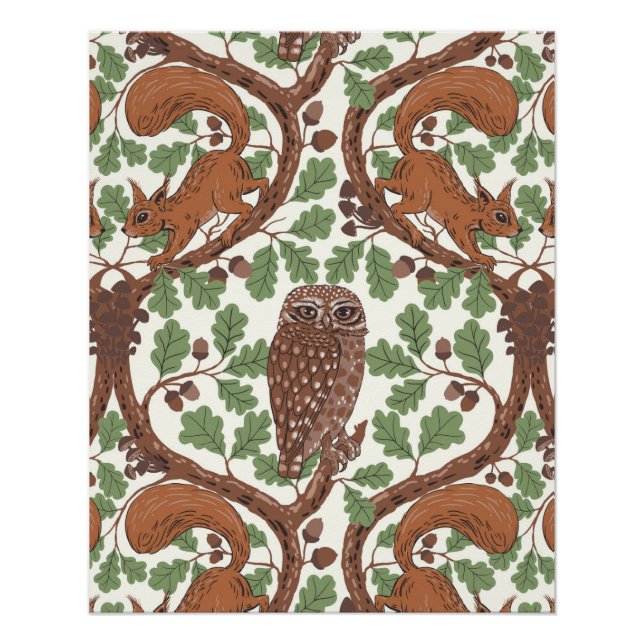 Woodland Whispers/Owls and Squirrels in the Oak/mo Poster (Front)