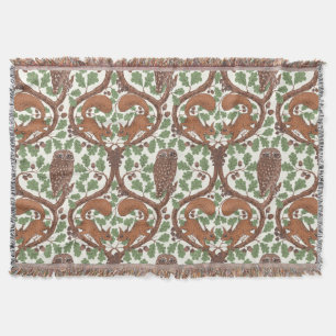 Woodland Whispers/Owls and Squirrels in the Oak/mo Throw Blanket