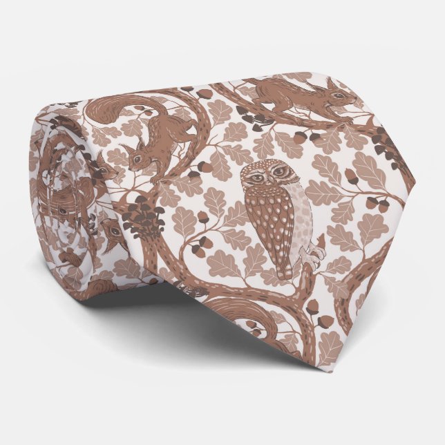 Woodland Whispers/Owls and Squirrels in the Oak/mo Tie (Rolled)