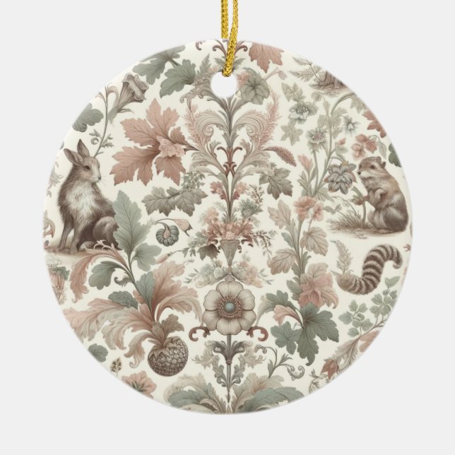 Woodland Whispers: Victorian Nature Elegance Ceramic Ornament (Front)
