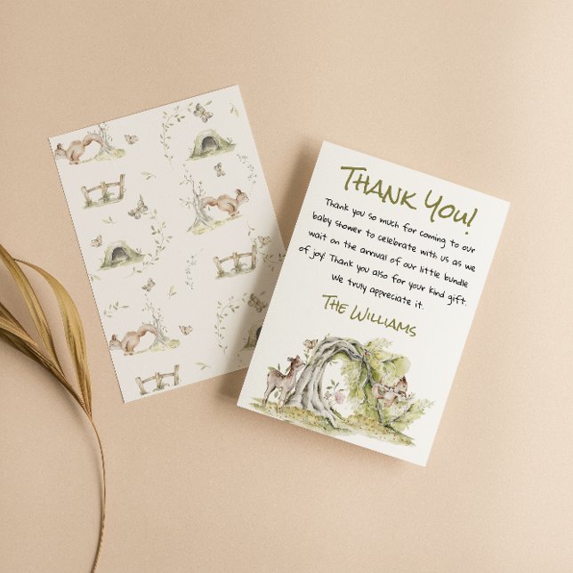 Woodland Wild Forest Deer Bunny Cute Baby Shower Thank You Card (Creator Uploaded)